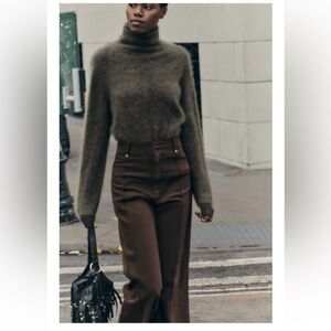 ZARA CASHMERE AND WOOL BLEND HIGH COLLAR SWEATER GRAY GREEN SZ SMALL